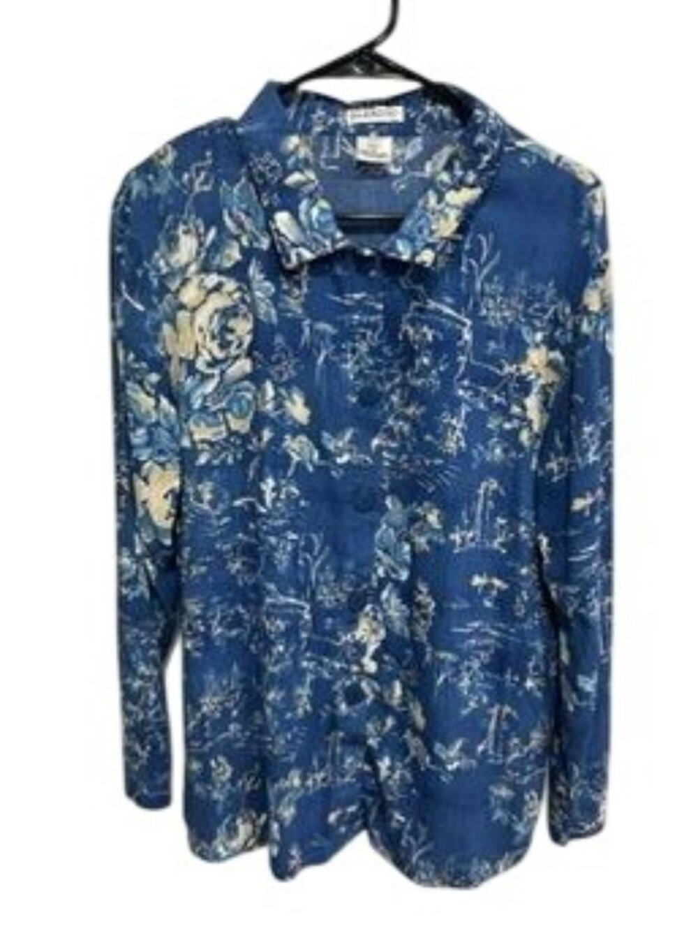 Paradiso Small Blue Floral Rayon Button Up Long Sleeve Shirt Floralcore Boho